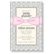 Baby Shower Invitations, Pink Bow On Gray
